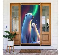 Decorazioni per porte - Simpatico orso bianco stampa n. 93 striscioni per porta autunno inverno per davanti, copertura per cartelli primaverili ed estivi, sfondo da appendere per esterni e interni