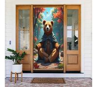 Decorazioni per porte - Simpatico Orso Caffè Stampa No.323 Striscione per porta autunno inverno per davanti, Primavera Estate Segnale Copertura Banner Appeso Sfondo per esterni Interni Eve Decorazione