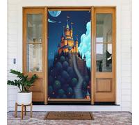 Decorazioni per porte - Stampa arancione con castello dei cartoni animati n. 56 striscioni per porte anteriori autunnali e invernali, per primavera ed estate, sfondo da appendere per esterni, interni
