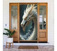 Decorazioni per porte - Stampa bianca con drago fresco n. 537 striscioni per porte autunnali e invernali, per la primavera e l'estate, sfondo da appendere per esterni, interni, decorazione da parete