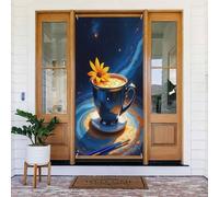 Decorazioni per porte - Stampa blu caffè dipinta n. 36 striscioni per porte primaverili ed estive per davanti, per autunno inverno, sfondo da appendere per esterni e interni, decorazione da parete