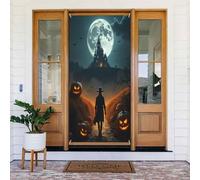 Decorazioni per porte - Stampa classica con castello n. 93 striscioni per porte autunnali e invernali per davanti, copertura per cartelli primaverili ed estivi, sfondo da appendere per esterni e