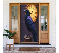 Decorazioni per porte - Stampa classica con corvo dell'orologio n. 10 striscioni per porte autunnali e invernali per davanti, per primavera ed estate, sfondo da appendere per esterni e interni