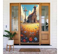 Decorazioni per porte - Stampa classica della chiesa n. 17 striscioni per porte autunnali e invernali, per la primavera e l'estate, sfondo da appendere per esterni e interni, decorazione da parete per