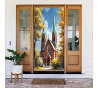 Decorazioni per porte - Stampa classica della chiesa n. 5 striscioni per porte autunnali e invernali, per la primavera e l'estate, sfondo da appendere per esterni e interni, decorazione da parete per