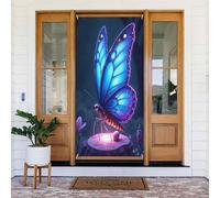 Decorazioni per porte - Stampa classica farfalla azzurra n. 383 banner per porta autunno inverno per davanti, copertura per cartelli primaverili ed estivi da appendere per esterni e interni