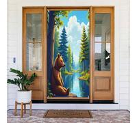 Decorazioni per porte - Stampa classica in noce con orso n. 4 striscioni per porte autunnali e invernali, per la primavera e l'estate, sfondo da appendere per esterni e interni, decorazione da parete