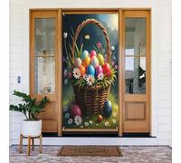 Decorazioni per porte - Stampa colorata a forma di uovo in stile cartone animato n. 4 striscioni per porte autunnali e invernali, per la primavera, l'estate, da appendere, per esterni e interni