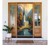 Decorazioni per porte - Stampa colorata con chiesa in stile cartone animato n. 44 striscioni per porte anteriori autunnali e invernali, copertura per cartelli primaverili ed estivi, da appendere, per