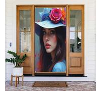 Decorazioni per porte - Stampa colorata signora rosa n. 125 banner per porta autunno inverno per davanti, copertura per cartello primaverile estivo da appendere sfondo per esterni e interni