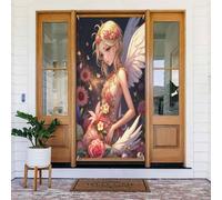 Decorazioni per porte - Stampa con angelo Kawaii n. 127 striscioni per porte anteriori primaverili ed estivi, per autunno e inverno, da appendere, per esterni e interni, 1,8 x 0,9 m