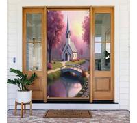 Decorazioni per porte - Stampa con chiesa in stile cartone animato n. 34 striscioni per porte anteriori autunnali e invernali, per primavera ed estate, sfondo da appendere per esterni, interni