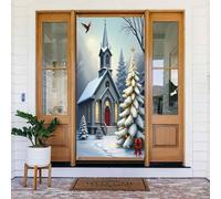 Decorazioni per porte - Stampa con chiesa in stile cartone animato n. 50 striscioni per porte anteriori primaverili ed estive, per autunno e inverno, da appendere, per esterni e interni, 1,8 x 0,9 m