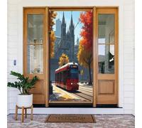 Decorazioni per porte - Stampa con città dei cartoni animati n. 3 striscioni per porte autunnali e invernali, per la primavera e l'estate, sfondo da appendere per esterni e interni, decorazione da