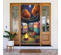 Decorazioni per porte - Stampa con falò in stile cartone animato n. 7 striscioni per porte autunnali invernali per davanti, per primavera ed estate, sfondo da appendere per esterni e interni