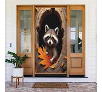 Decorazioni per porte - Stampa con foglie cadute di procione n. 39 striscioni per porte autunnali e invernali, per la primavera, l'estate, da appendere, per esterni e interni, decorazione da parete