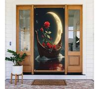 Decorazioni per porte - Stampa con luna e barca con rose n. 870 striscioni per porte anteriori primaverili ed estive, per autunno e inverno, sfondo da appendere per esterni, interni, decorazione da