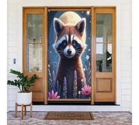 Decorazioni per porte - Stampa con procione, fiore e luna, n. 104, striscioni per porte autunnali e invernali, per la primavera, l'estate, da appendere, per esterni e interni, decorazione da parete