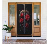 Decorazioni per porte - Stampa con spada rosa n. 47 striscioni per porte anteriori primaverili ed estivi, per autunno e inverno, da appendere, per esterni e interni, 1,8 x 0,9 m