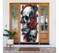 Decorazioni per porte - Stampa con teschio rosa rossa n. 279 striscioni per porte autunnali e invernali, per la primavera e l'estate, sfondo da appendere per esterni e interni, decorazione da parete