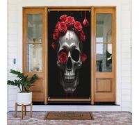 Decorazioni per porte - Stampa con teschio rosa rossa n. 316 striscioni per porte autunnali e invernali per davanti, per primavera ed estate, sfondo da appendere per esterni e interni, decorazione da