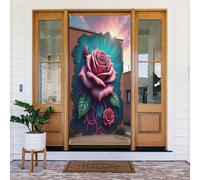 Decorazioni per porte - Stampa da parete 3D con rose n. 855 striscioni per porte primaverili ed estive, per la parte anteriore, per autunno e inverno, da appendere, per esterni e interni, 1,8 x 0,9 m
