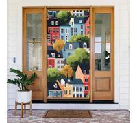 Decorazioni per porte - Stampa di città dei cartoni animati per autunno inverno striscioni per porta anteriore, copertura per cartelli primaverili estivi da appendere per esterni e interni