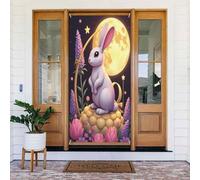 Decorazioni per porte - Stampa di coniglio, fiore e luna, n. 111, striscioni per porte per autunno e inverno, per la primavera, l'estate, da appendere, per esterni e interni, decorazione da parete