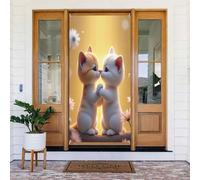 Decorazioni per porte - Stampa di coppie di gatti carini cartoni animati n. 9 per autunno inverno banner per porta anteriore, copertura per cartello primaverile estivo da appendere sfondo per esterni