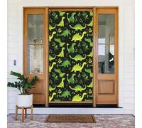 Decorazioni per porte - Stampa di dinosauri verdi con cartoni animati autunno inverno banner per porta anteriore, copertura per cartello primaverile estivo da appendere per esterni e interni ed