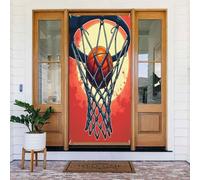 Decorazioni per porte - Stampa di pallacanestro in stile cartone animato n. 72 striscioni per porte per autunno inverno per davanti, per primavera ed estate, sfondo da appendere per esterni e interni