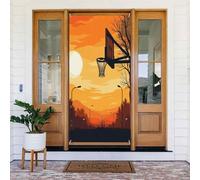 Decorazioni per porte - Stampa di pallacanestro in stile cartone animato n. 83 striscioni per porte per autunno inverno per davanti, per primavera ed estate, sfondo da appendere per esterni e interni