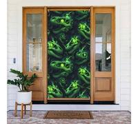 Decorazioni per porte - Stampa di teschio di dinosauro verde fulmine autunno inverno banner per porta anteriore, copertura per cartello primaverile estivo da appendere sfondo per esterni interni ed
