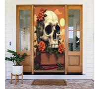 Decorazioni per porte - Stampa di un libro con teschio e rosa n. 284 per autunno inverno striscione per porta anteriore, copertura per cartello primaverile estivo da appendere per esterni e interni