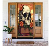Decorazioni per porte - Stampa di un libro con teschio e rosa n. 284 striscioni per porte per la primavera e l'estate, per la parte anteriore, per autunno e inverno, sfondo da appendere per esterni