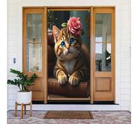 Decorazioni per porte - Stampa di un libro di rose con gatto n. 457 striscioni per porte anteriori autunnali e invernali, per primavera ed estate, sfondo da appendere per esterni e interni
