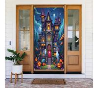 Decorazioni per porte - Stampa di un palazzo dei cartoni animati n. 18 striscioni per porte anteriori primaverili ed estive, per autunno e inverno, da appendere, per esterni e interni, 1,8 x 9,6 m