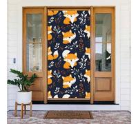 Decorazioni per porte - Stampa di volpe sorridente per autunno inverno banner per porta anteriore, copertura per cartello primaverile estivo da appendere per esterni e interni ed esterni, decorazione