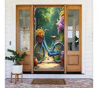 Decorazioni per porte - Stampa luminosa con bicicletta azzurra n. 47 striscioni per porte autunnali e invernali, per la primavera e l'estate, sfondo da appendere per esterni e interni, decorazione da