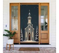 Decorazioni per porte - Stampa minimalista con chiesa n. 53 striscioni per porte autunnali e invernali, per la primavera e l'estate, sfondo da appendere per esterni e interni, decorazione da parete