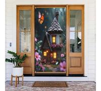 Decorazioni per porte - stampa moderna con castello di farfalle n. 1223 striscioni per porte anteriori primaverili ed estive, per autunno e inverno, da appendere, per esterni e interni, 1,8 x 0,9 m