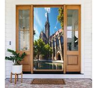 Decorazioni per porte - stampa moderna con chiesa n. 18 striscioni per porte autunnali e invernali, per la primavera e l'estate, sfondo da appendere per esterni e interni, decorazione da parete, 1,8 x