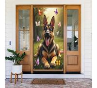 Decorazioni per porte - stampa moderna con farfalla e cane n. 616 striscione per porta primaverile estate per davanti, cartello autunnale invernale, sfondo da appendere per esterni e interni