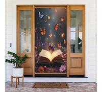 Decorazioni per porte - stampa moderna con farfalla e libro n. 406 striscioni per porte anteriori autunnali e invernali, per primavera ed estate, sfondo da appendere per esterni, interni, decorazione