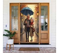 Decorazioni per porte - Stampa moderna di coppia in stile cartone animato n. 3 striscioni per porte autunnali e invernali, per la primavera, l'estate, sfondo da appendere per esterni e interni