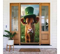 Decorazioni per porte - Stampa moderna di vitello con caffè n. 79, striscioni per porte autunnali e invernali, per la primavera e l'estate, da appendere, per esterni e interni, 1,8 x 0,9 m