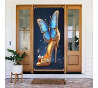 Decorazioni per porte - Stampa moderna farfalla azzurra n. 239 banner per porta autunno inverno per davanti, copertura per cartelli primaverili ed estivi da appendere per esterni e interni