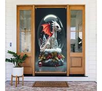 Decorazioni per porte - Stampa natalizia con simpatico drago n. 485 per autunno inverno banner per porta anteriore, copertura per cartelli primaverili ed estivi da appendere per esterni e interni