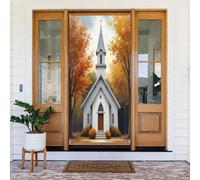 Decorazioni per porte - Stampa realistica della chiesa n. 4 striscioni per porte primaverili ed estive per davanti, per autunno e inverno, sfondo da appendere per esterni e interni, decorazione da