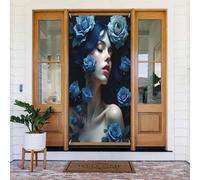 Decorazioni per porte - stampa rosa blu signora n. 803 banner per porta autunno inverno per davanti, copertura per cartello primaverile estivo da appendere sfondo per esterni e interni decorazione da